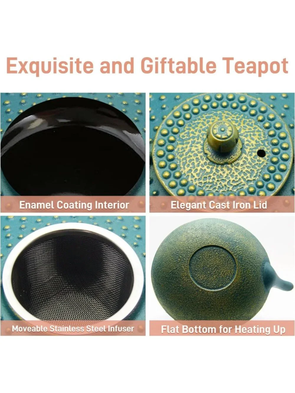 Blue Cast Iron Kitchen Japanese Teapot 27.1oz Stovetop Loose Leaf Infuser Pot
